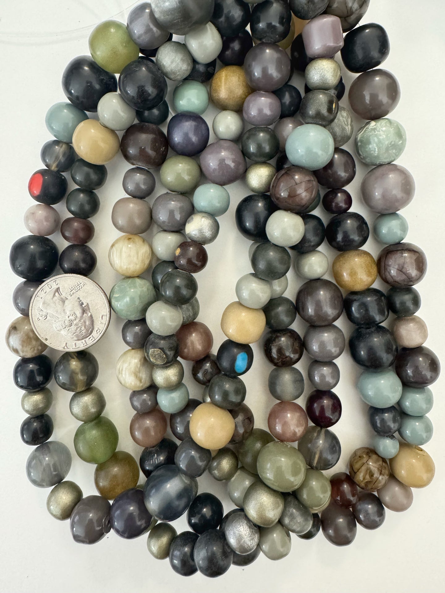 pale purple mint black gray mix, vintage look resin, 9-16mm size mix round, 15