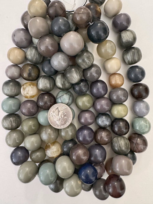 pale purple mint black gray round mix, vintage look resin, 15