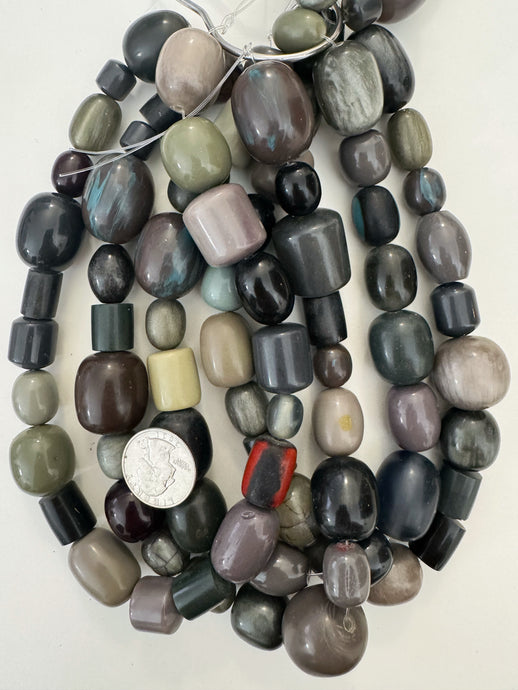 pale purple mint black gray barrel mix, vintage look resin, 15