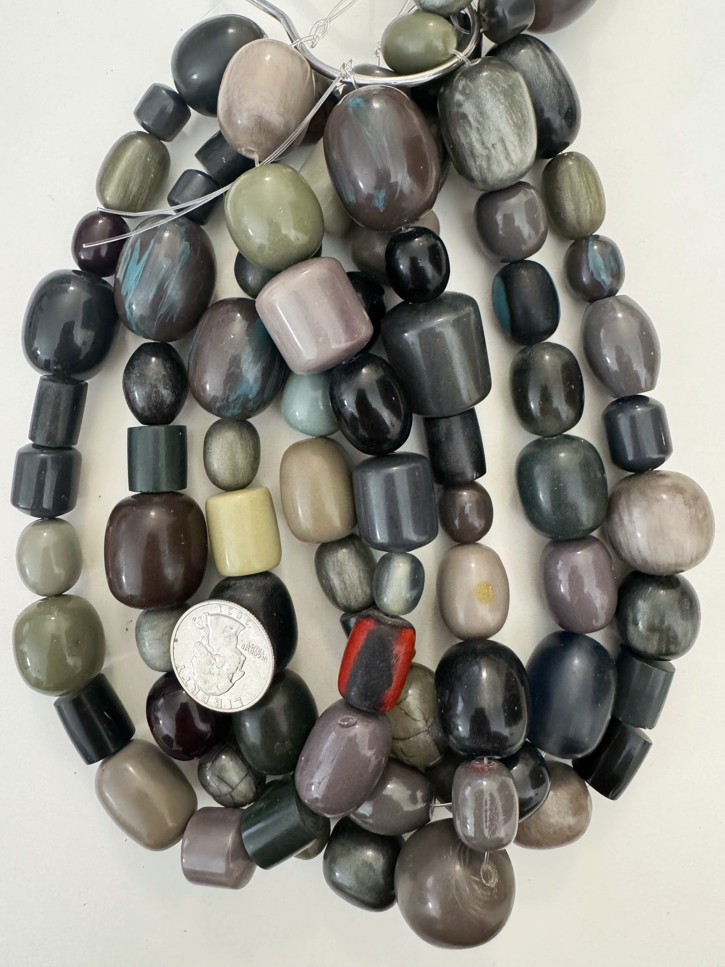 pale purple mint black gray barrel mix, vintage look resin, 15