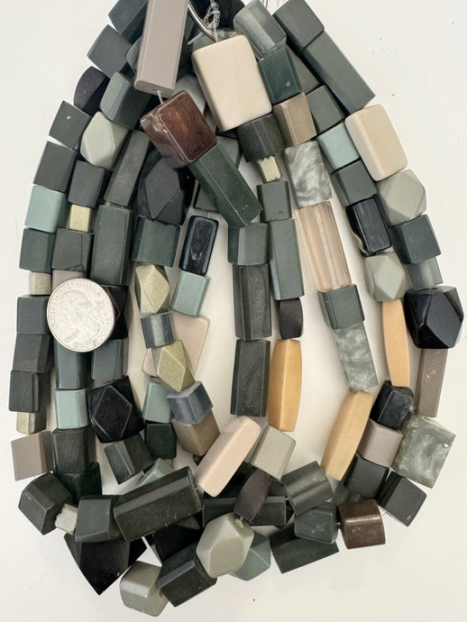 pale purple mint black gray 4 sided mix, vintage look resin, 15