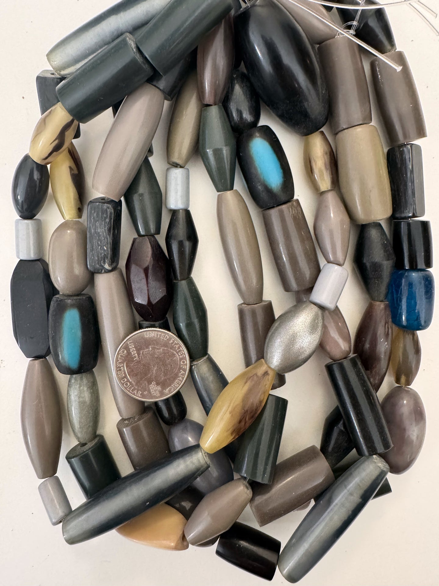 pale purple mint black gray tube mix, vintage look resin, 15