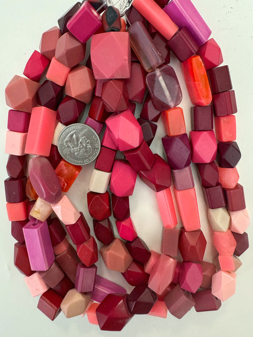 bright pink 4 sided  mix, vintage look resin, 15