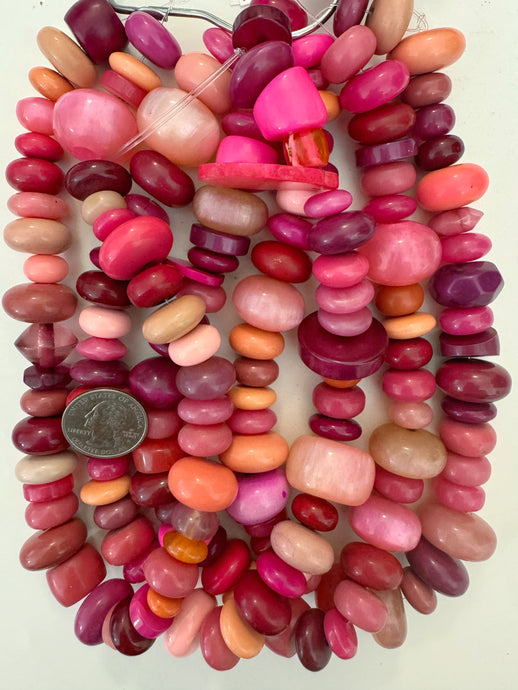 bright pink rondelle mix, vintage look resin, 15