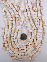 conch shell, 10mm cube mix, 15" strand, sold per strand, some off center drilled