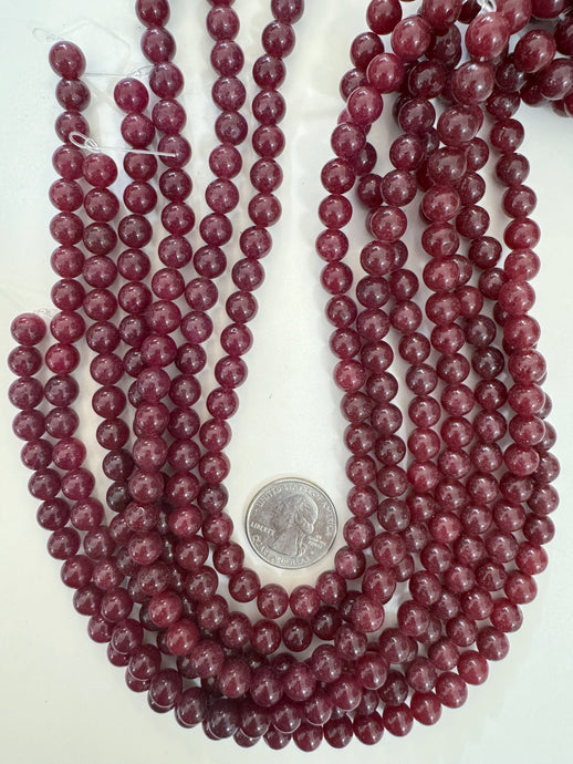 color enhanced dark ruby red quartz, 8mm round, 15