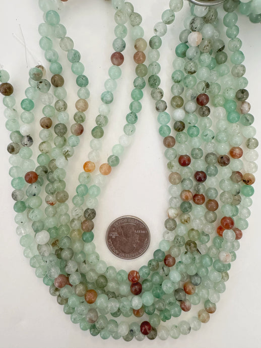 mint green orange brown color enhanced quartz, 6mm round, 15