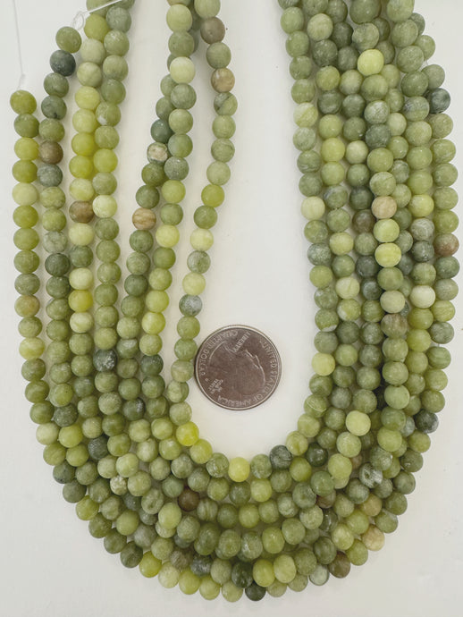 matte finish green garnet, 6mm round, 15