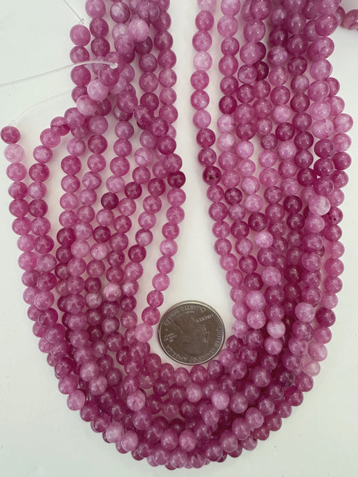 pale dark electric pink magenta color enhanced quartz, 6mm round, 15