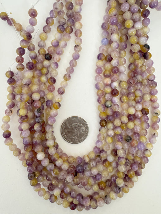 purple yellow color enhanced quartz, 6mm round, 15