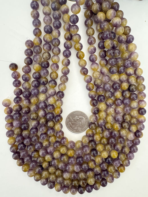 dark purple yellow color enhanced quartz, 8mm round, 15