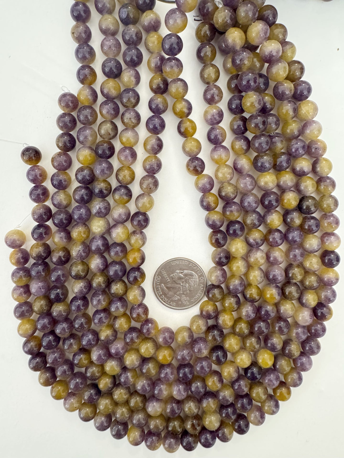 dark purple yellow color enhanced quartz, 8mm round, 15