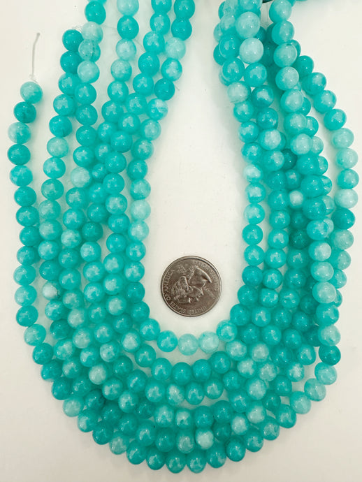 electric teal blue enhanced quartz, 8mm round, 15
