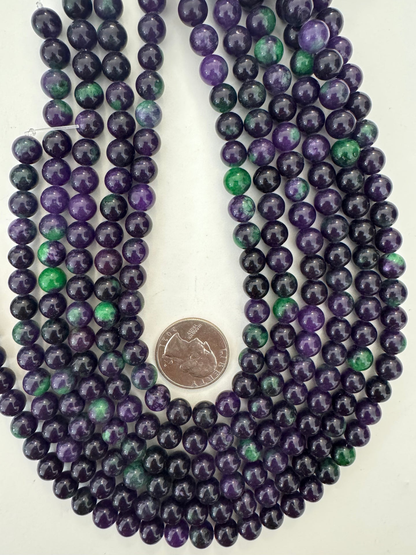 dark royal purple green enhanced quartz, 8mm round, 15