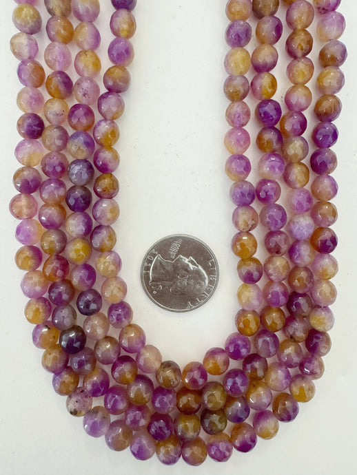 grape purple yellow mix enhanced quartz, 8mm faceted round, 15