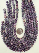grape purple color enhanced serpentine, 8mm round, 15" strand, sold per strand