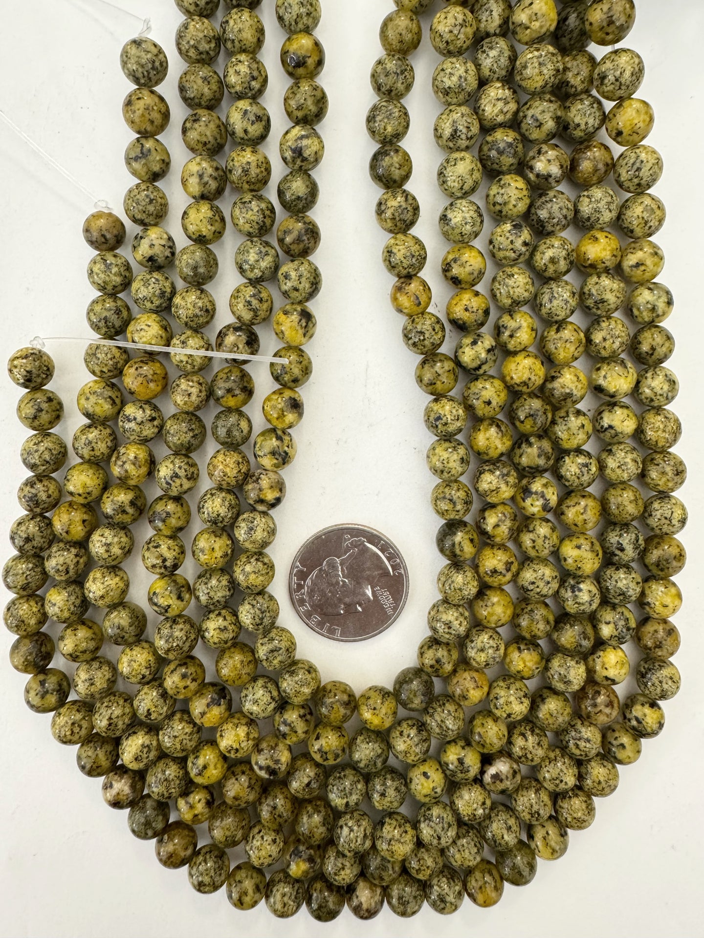 yellow color enhanced serpentine, 8mm round, 15