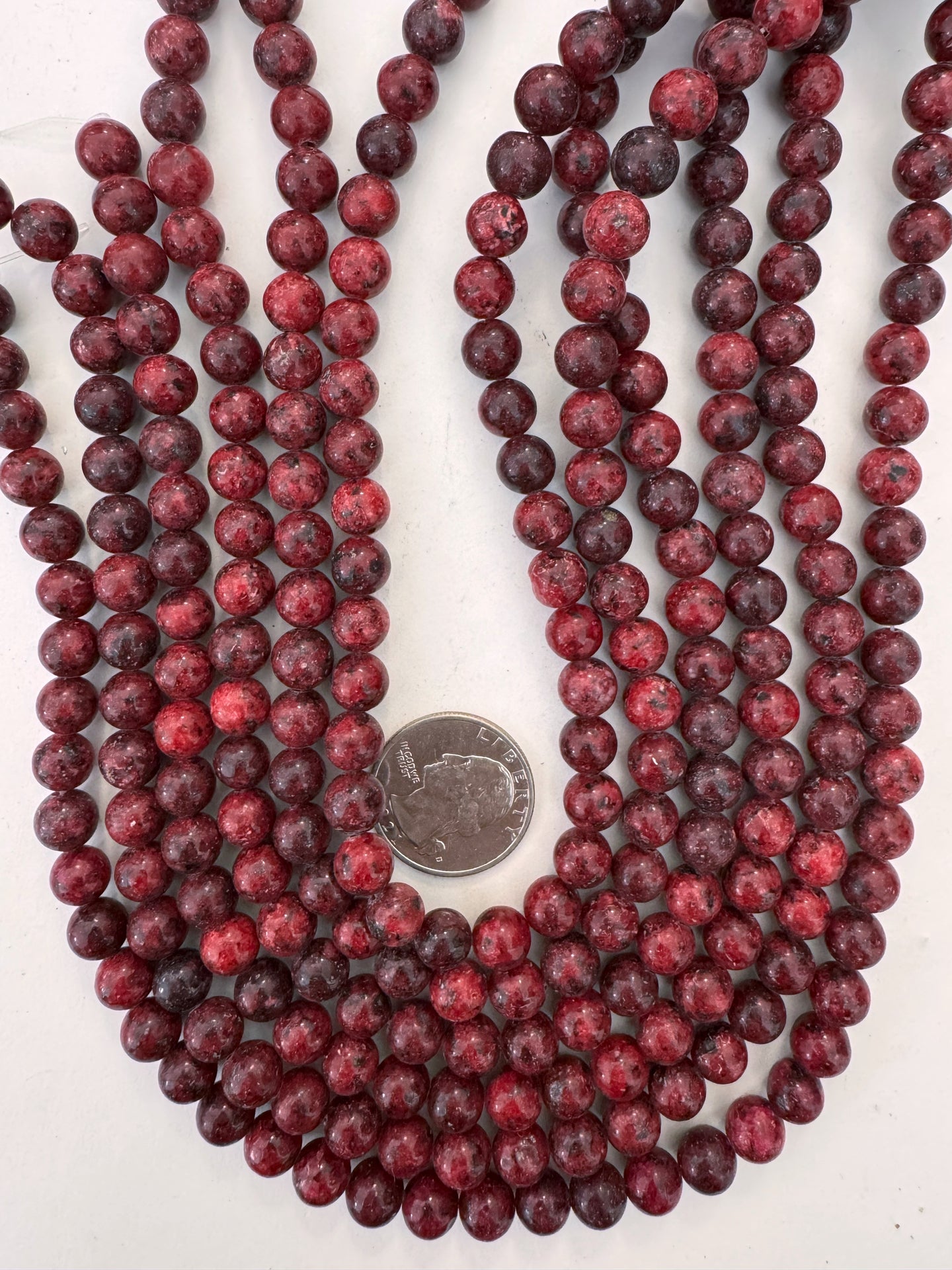 dark red enhanced serpentine, 8mm round, 15