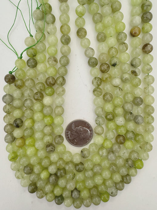 pale light lime green color enhanced quartz, 8mm round, 15