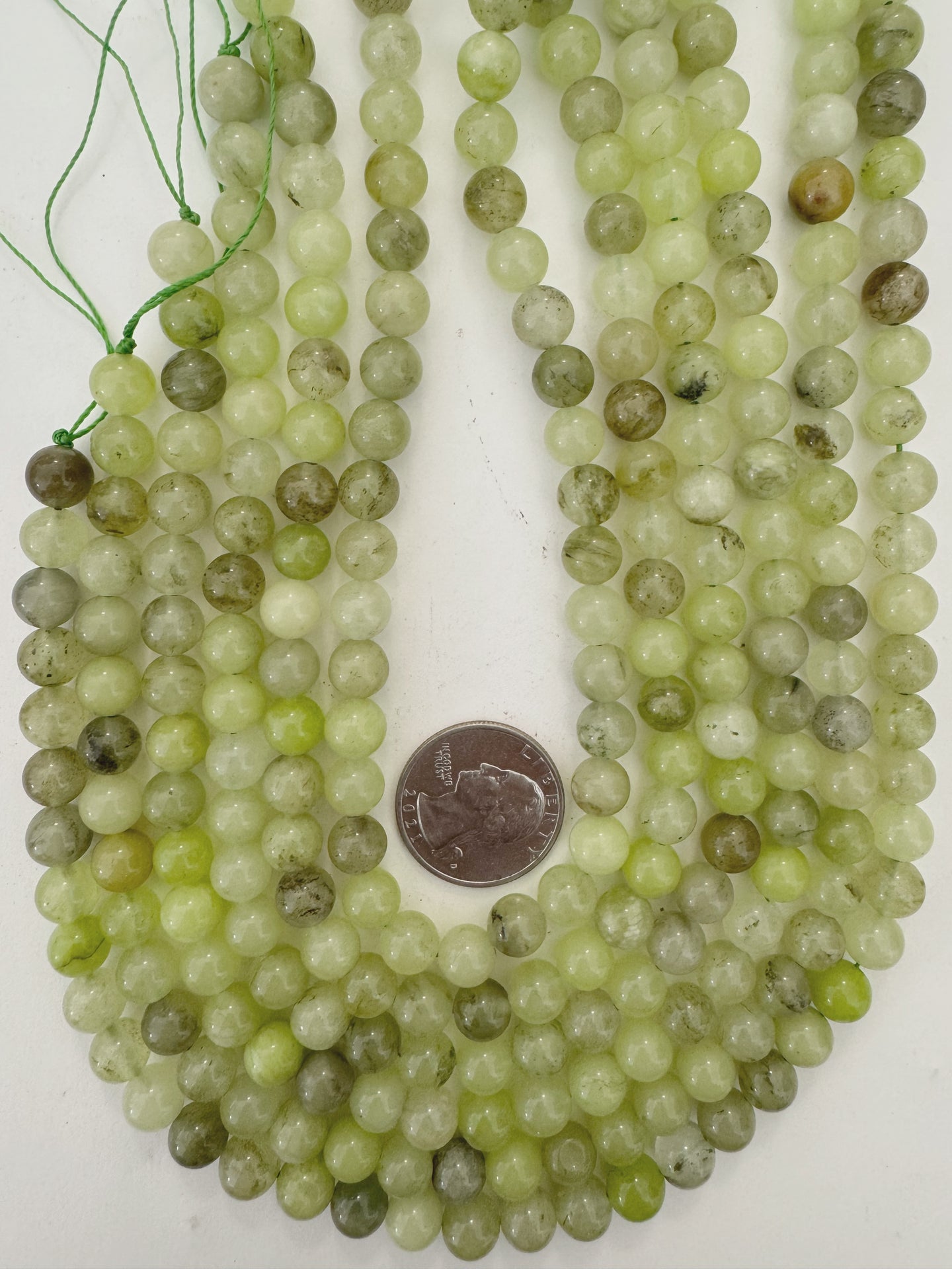 pale light lime green color enhanced quartz, 8mm round, 15