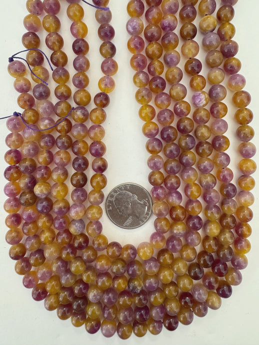 grape purple yellow enhanced quartz, 8mm round, 15