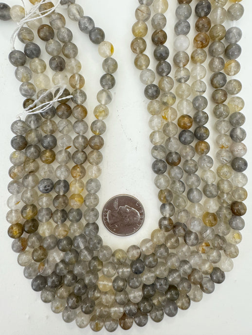 golden gray cloudy quartz, 8mm round, 15