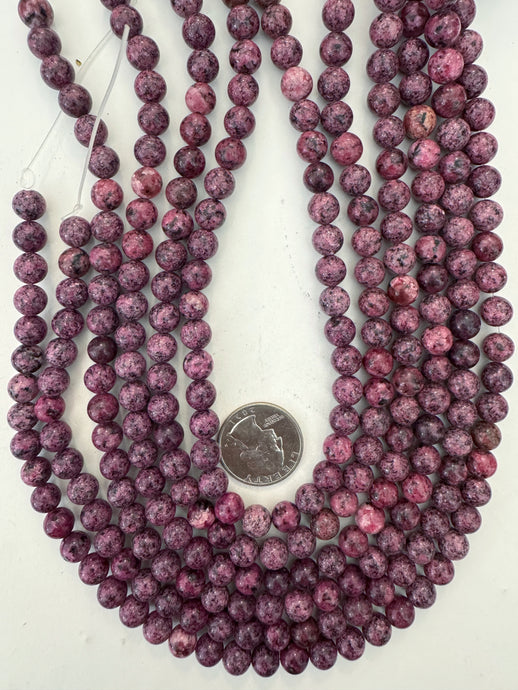 dark raspberry pink color enhance serpentine, 8mm round, 15