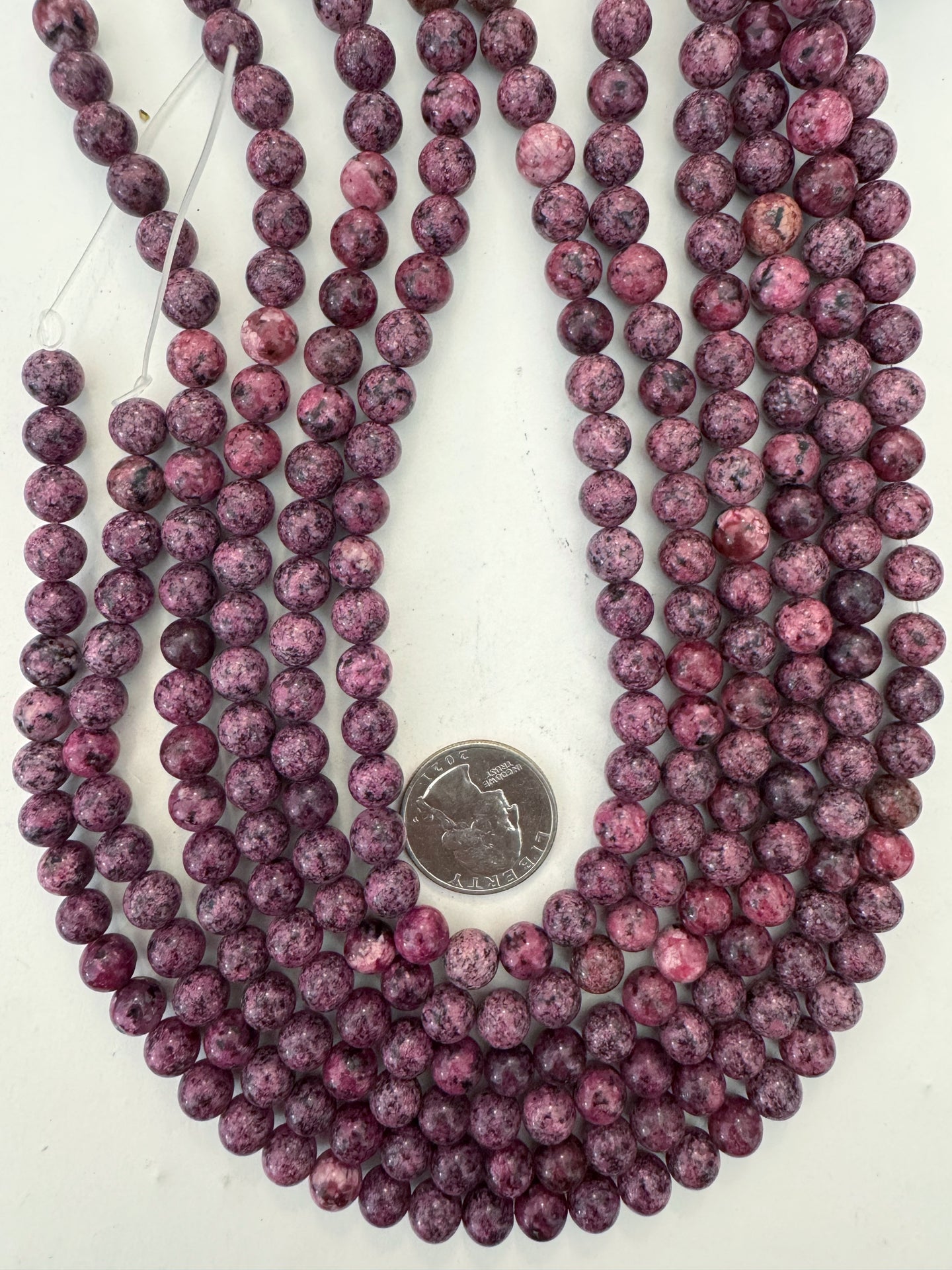 dark raspberry pink color enhance serpentine, 8mm round, 15