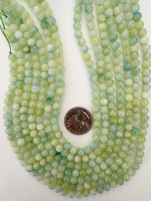 lime green electric teal blue color enhanced quartz, 6mm round, 15