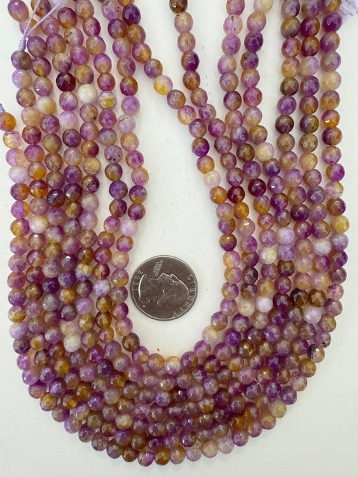 grape purple yellow color enhanced quartz, 6mm faceted round, 15