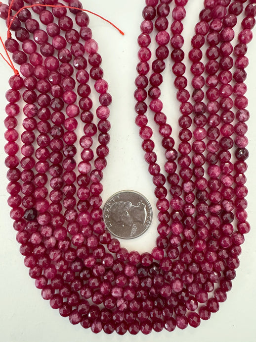 dark ruby red enhanced quartz, 6mm faceted round, 15