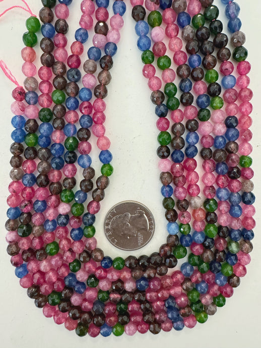 pink blue green brown enhanced quartz, 6mm faceted round, 15