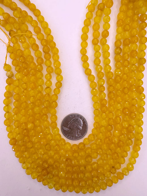 bright amber yellow enhanced quartz, 6mm faceted round, 15
