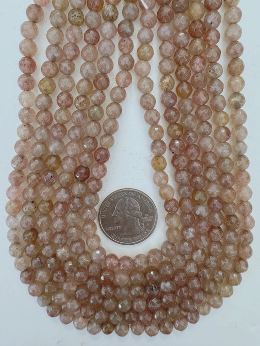 dark pale yellow peach enhanced quartz, 6mm faceted round, 15