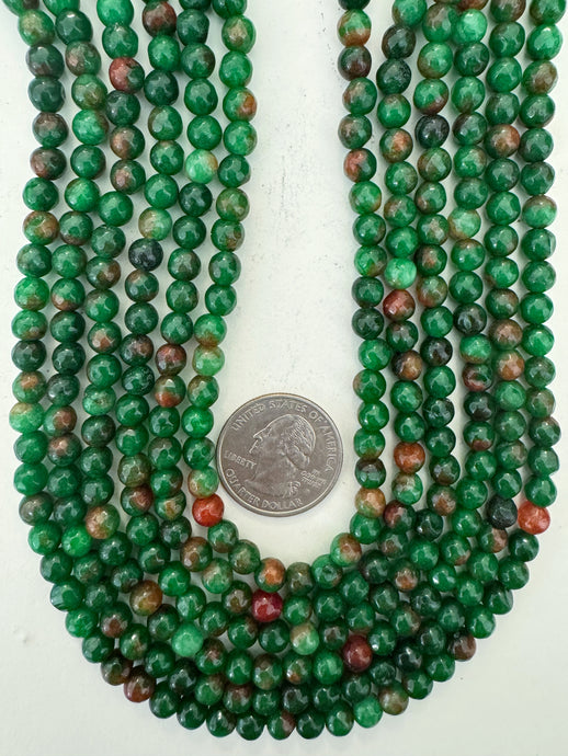 emerald green dark red orange enhanced quartz, 6mm faceted round, 15
