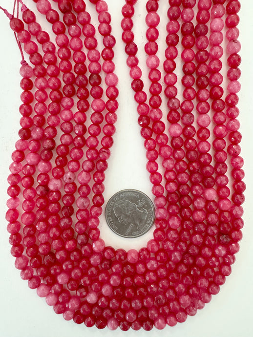 bright strawberry red enhanced quartz, 6mm faceted round, 15