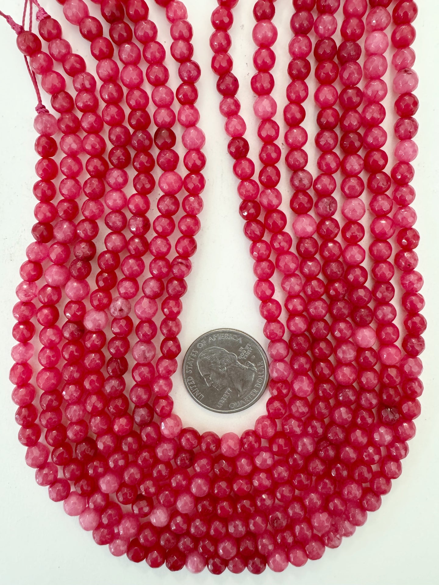 bright strawberry red enhanced quartz, 6mm faceted round, 15