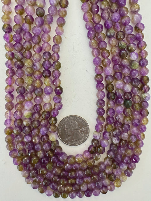 grape purple lime green enhanced quartz, 6mm faceted round, 15