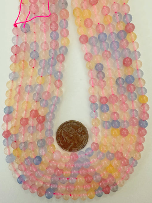 pastel pink blue yellow color enhanced quartz, 6mm round, 15