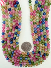green pink blue yellow color enhanced quartz, 6mm round, 15" strand, sold per strand