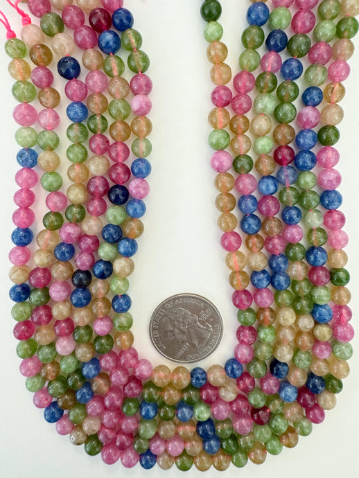 green pink blue yellow color enhanced quartz, 6mm round, 15