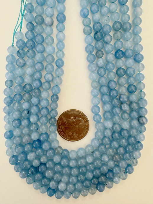 dark pale blue color enhanced angelite quartz, 6mm round, 15
