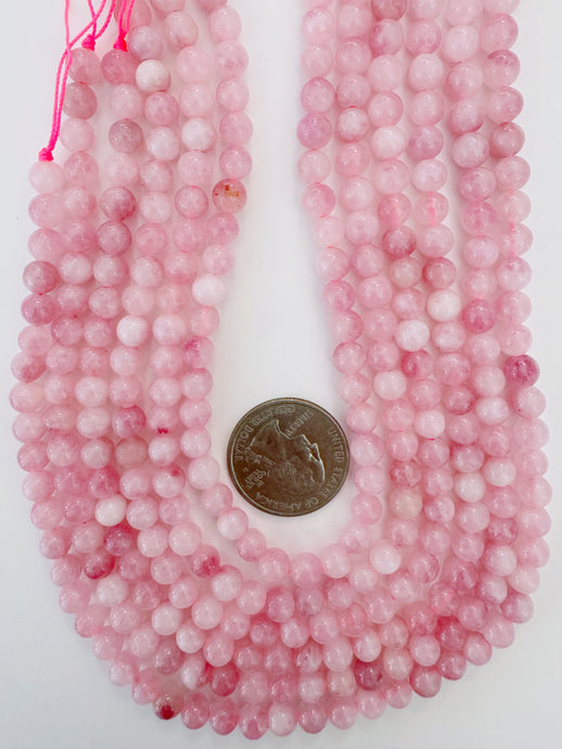 light magenta pink color enhanced quartz, 6mm round, 15