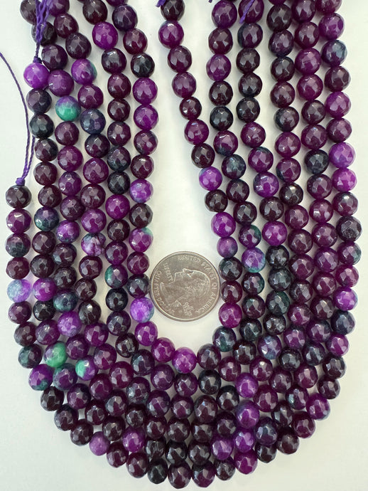 royal purple mint green color enhanced quartz, 8mm faceted round, 15