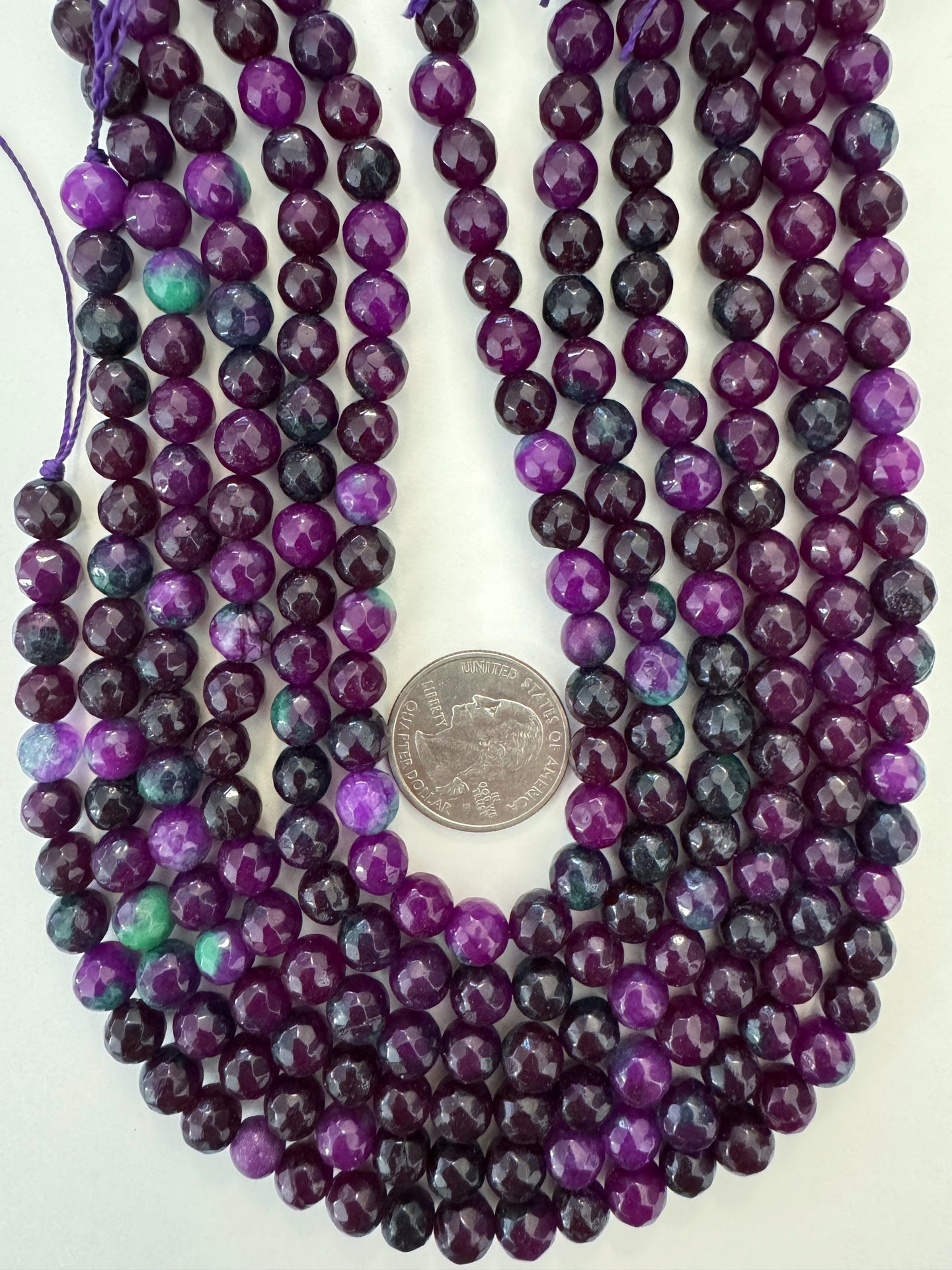 royal purple mint green color enhanced quartz, 8mm faceted round, 15