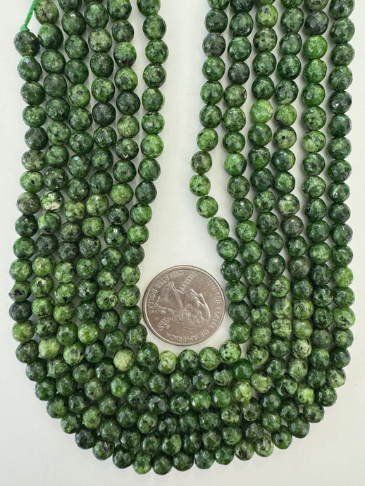dark green color enhanced serpentine, 6mm faceted round, 15