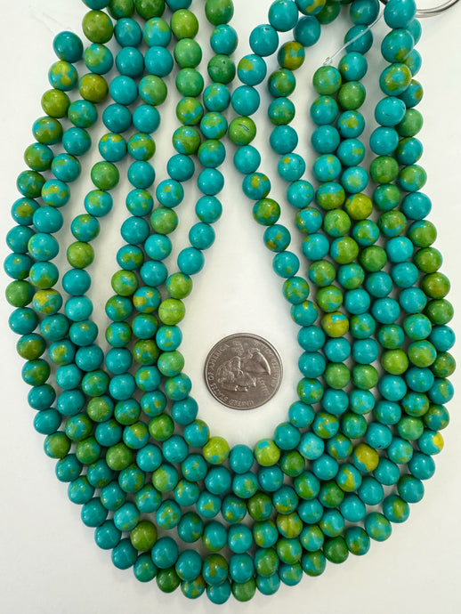 turquoise lime green color enhanced magnesite, 8mm round, 15