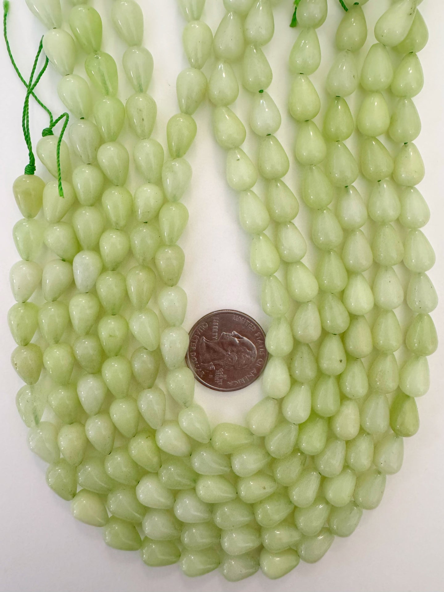 pale lime green color enhanced quartz, 12x8mm pear teardrop, 15