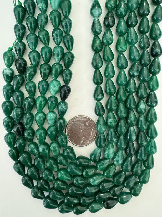emerald green color enhanced quartz, 12x8mm pear teardrop, 15