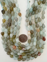pale aqua blue red brown color enhanced quartz, 12x8mm pear teardrop, 15" strand, sold per strand